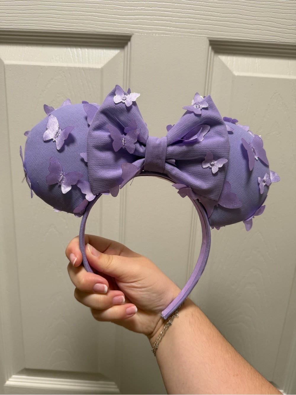 Handmade Lavender Butterfly Ear Headband with Bow